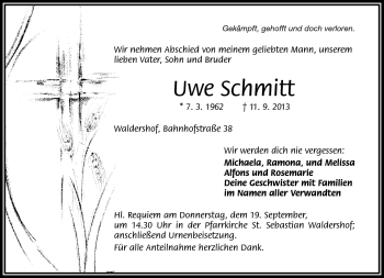 Traueranzeige von Uwe Schmitt von Frankenpost