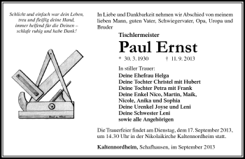 Traueranzeige von Paul Ernst von Südthüringer Presse