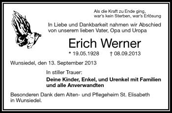 Traueranzeige von Erich Werner von Frankenpost