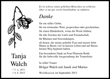 Traueranzeige von Tanja Walch von Neue Presse Coburg