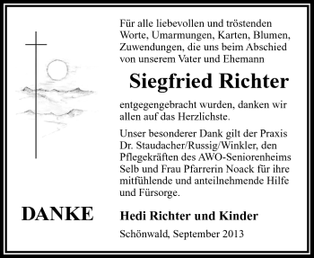 Traueranzeige von Siegfried Richter von Frankenpost
