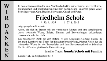 Traueranzeige von Friedhelm Scholz von Neue Presse Coburg