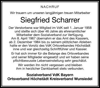 Traueranzeige von Siegfried Scharrer von Frankenpost