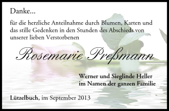 Traueranzeige von Rosemarie Preßmann von Neue Presse Coburg