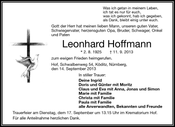 Traueranzeige von Leomhard Hoffmann von Frankenpost