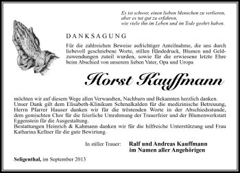 Traueranzeige von Horst Kaufmann von Südthüringer Presse