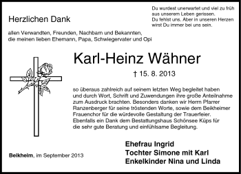 Traueranzeige von Karl-Heinz Wähner von Neue Presse Coburg