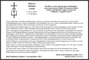 Traueranzeige von Michael Leicht von Frankenpost