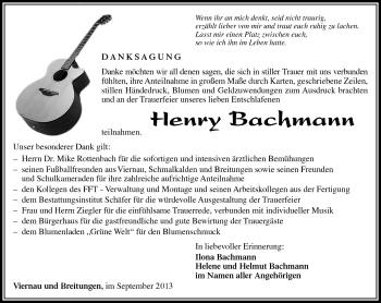 Traueranzeige von Henry Bachmann von Südthüringer Presse