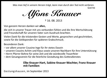 Traueranzeige von Alfons Knauer von Neue Presse Coburg