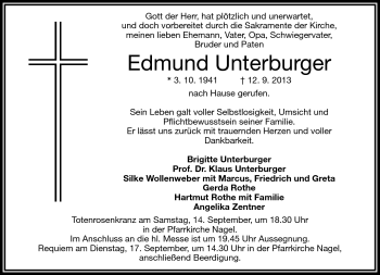 Traueranzeige von Edmund Unterburger von Frankenpost
