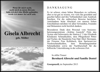Traueranzeige von Gisela Albrecht von Südthüringer Presse
