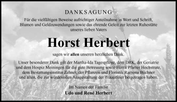 Traueranzeige von Horst Herbert von Südthüringer Presse