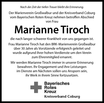 Traueranzeige von Marianne Tiroch von Neue Presse Coburg