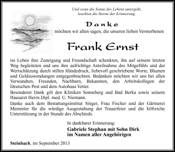 Traueranzeige von Frank Ernst von Südthüringer Presse