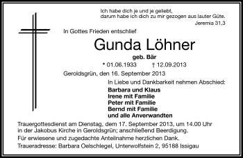 Traueranzeige von Gunda Löhner von Frankenpost