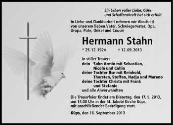 Traueranzeige von Hermann Stahn von Neue Presse Coburg