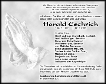 Traueranzeige von Harald Eschrich von Südthüringer Presse
