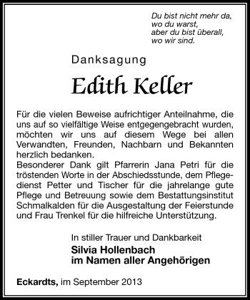 Traueranzeige von Edith keller von Südthüringer Presse