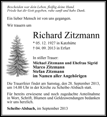Traueranzeige von Richard Zitzmann von Südthüringer Presse