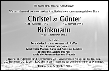 Traueranzeige von Christel und Günter Brinkmann von Südthüringer Presse