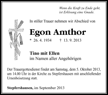 Traueranzeige von Egon Amthor von Südthüringer Presse
