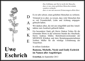 Traueranzeige von Uwe Eschrich von Südthüringer Presse