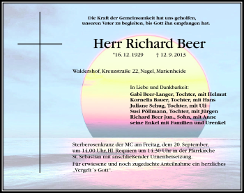 Traueranzeige von Richard Beer von Frankenpost
