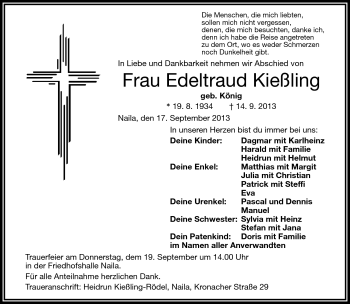Traueranzeige von Edeltraud Kießling von Frankenpost