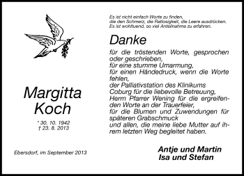 Traueranzeige von Margitta Koch von Neue Presse Coburg