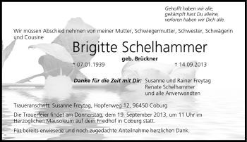 Traueranzeige von Brigite Schelhammer von Neue Presse Coburg