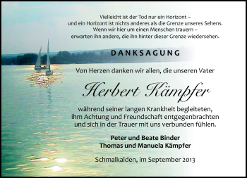 Traueranzeige von Herbert Kämpfer von Südthüringer Presse