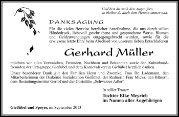 Traueranzeige von Gerhard Müller von Südthüringer Presse