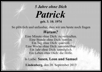 Traueranzeige von Patrick Na von Südthüringer Presse