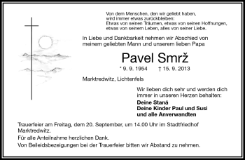 Traueranzeige von Pavel Smrz von Frankenpost