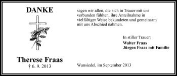 Traueranzeige von Therese Fraas von Frankenpost