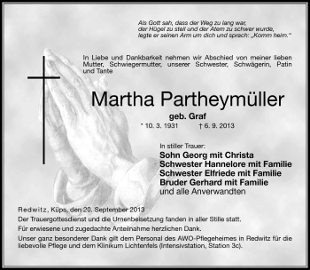 Traueranzeige von Martha Partheymüller von Neue Presse Coburg
