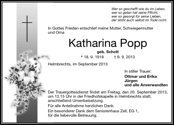 Traueranzeige von Katharina Popp von Frankenpost