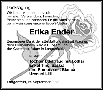 Traueranzeige von Erika Ender von Südthüringer Presse