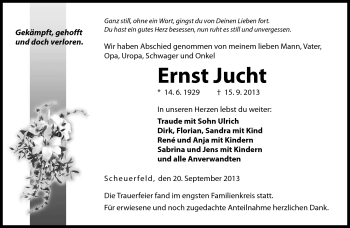 Traueranzeige von Ernst Jucht von Neue Presse Coburg