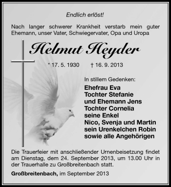 Traueranzeige von Helmut Heyder von Südthüringer Presse