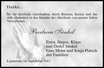 Traueranzeige von Barbara Sünkel von Neue Presse Coburg