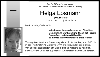 Traueranzeige von Helga Losmann von Frankenpost