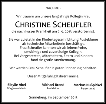 Traueranzeige von Christine Scheufler von Südthüringer Presse