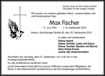 Traueranzeige von Max Fischer von Frankenpost