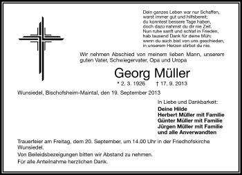 Traueranzeige von Georg Müller von Frankenpost