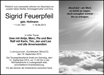 Traueranzeige von Sigrid Feuerpfeil von Neue Presse Coburg
