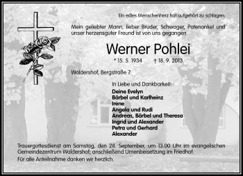 Traueranzeige von Werner Pohlei von Frankenpost