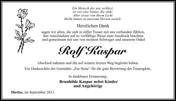 Traueranzeige von Rolf Kaspar von Südthüringer Presse