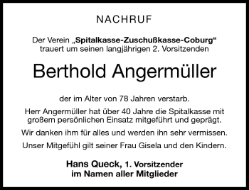 Traueranzeige von Berthold Angermüller von Neue Presse Coburg